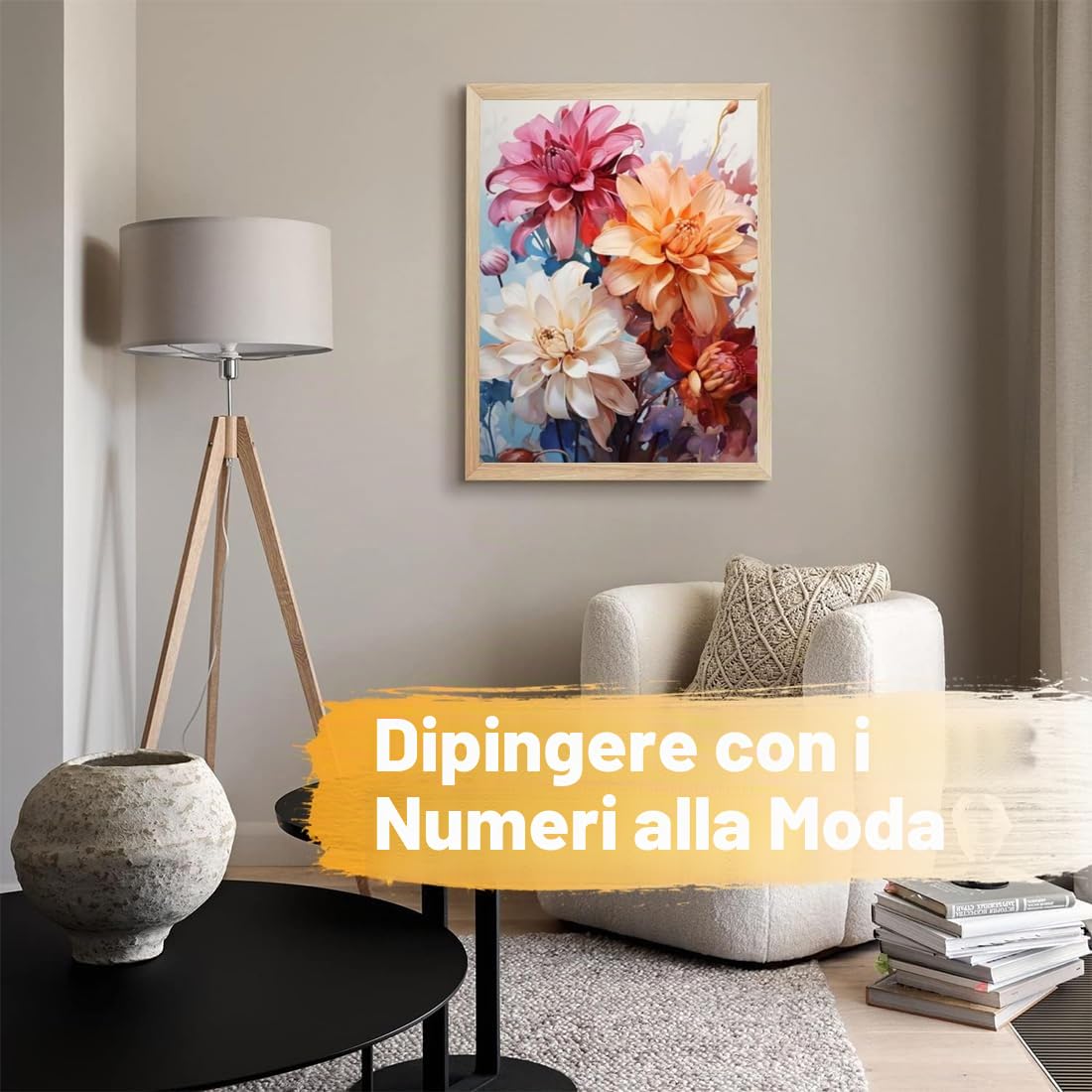 SULISO Dipingere con i Numeri per Adulti Bambini Principianti, Paint by Numbers Kit Fai da Te Olio La Pittura di Numeri Kit Decora la casa Regalo,40 x 50cm Senza Cornice-Crisantemi in fiore