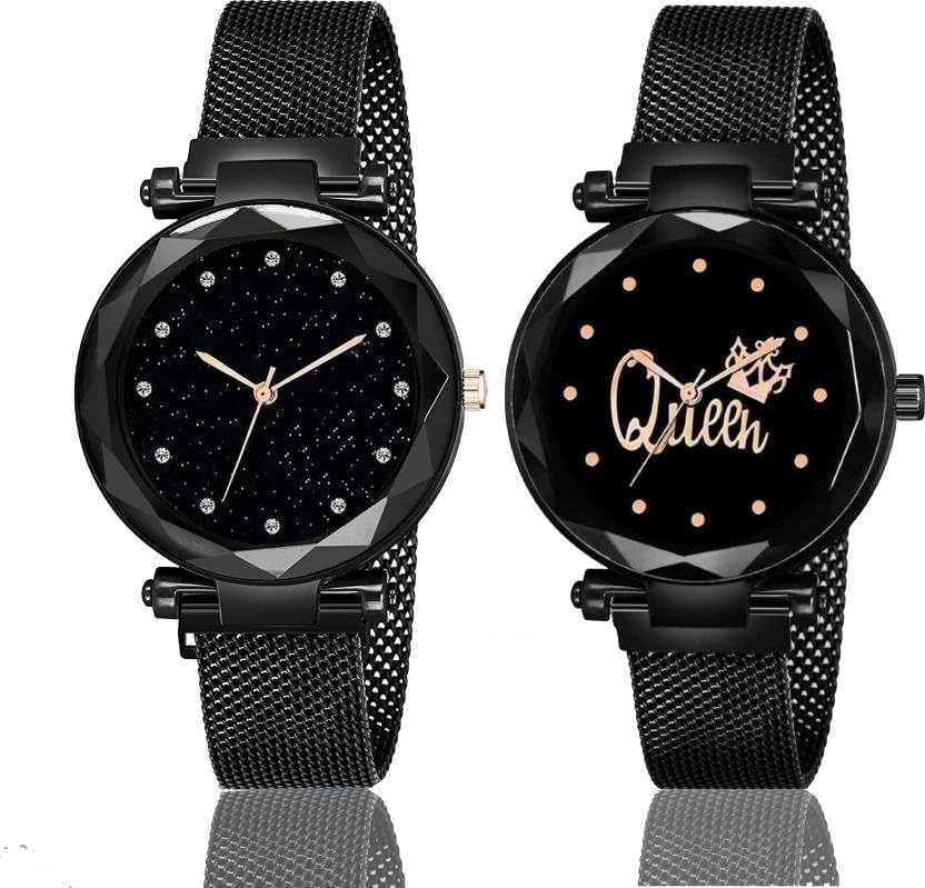 GIFFEMANS Black Round Diamond Dial with Latest Generation Purple & Rose Gold Magnet Belt Analogue Watch for Women Pack of - 2 (B0CKX8B5WF) Amazon Price History, Amazon Price Tracker