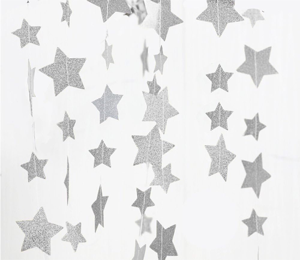 Fecedy Sparkling Star Garland Bunting for Birthday Wedding Engagement Bridal Shower Baby Shower Bachelorette Holiday Celebration Party Decorations 13 feet (Silver)