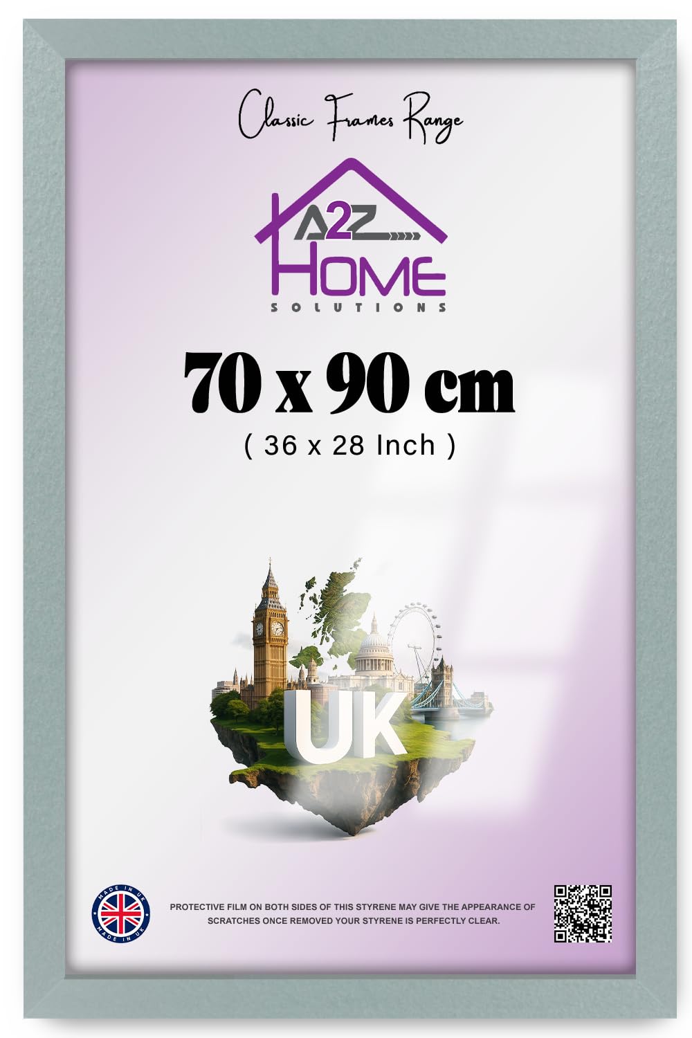 A2Z Home Solutions — Modern (70 X 90 CM | 36 X 28 Inch) Poster Frames | Engineered Wood Wall Gallery Mount For Living Room Picture Display With Styrene Shatterproof Perspex Sheets Silver