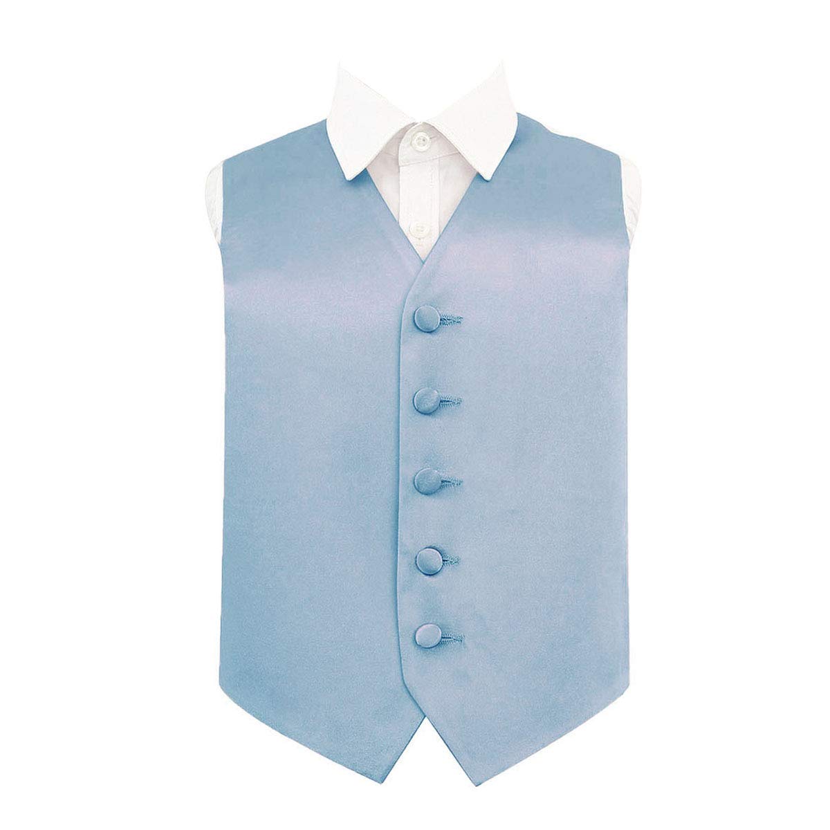 DQT Boys Plain Satin Waistcoat - Wedding Pageboy Formal Suit Vest - Dusty Blue 7-8 Years (28")