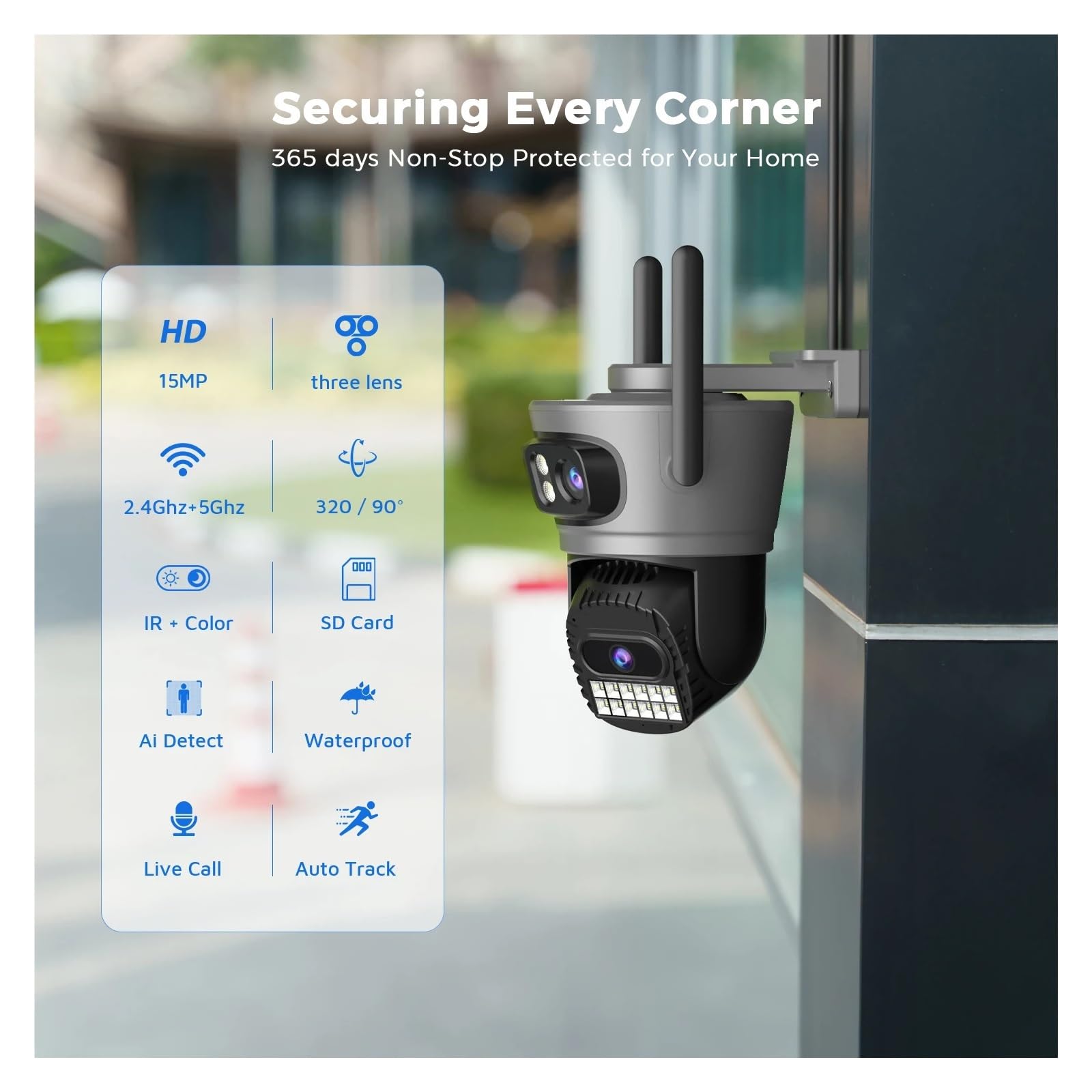 Caméra de sécurité extérieure PTZ WiFi