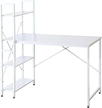 Doris 14560 Desk with Rack, Computer Desk, Width 45.3 inches (115 cm), Wooden Top Plate, Storage, Interchangeable Shelves, White, Assembly Type, White