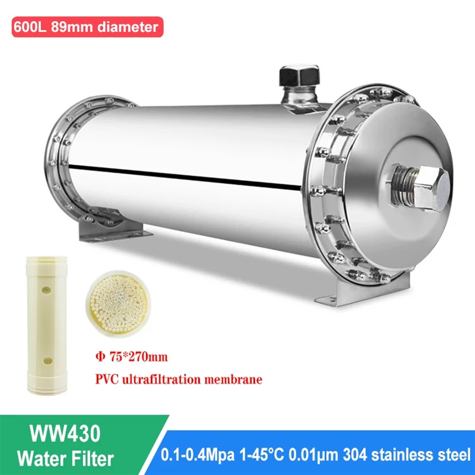 3000L/h Filtro Acqua In Acciaio Inox 304 PVDF Depuratore di Acqua di Ultrafiltrazione Con Cartuccia Lavabile Bevanda Diretta Filtro Da Cucina(600L)