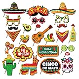 25Pcs Mexican Fiesta Photo Booth Props with Stick Cinco De Mayo Photo Booth Props, Summer Mexican Party Decorations Taco Party Decorations Set, Selfie Party Supplies for Summer Hawaii Party Birthday