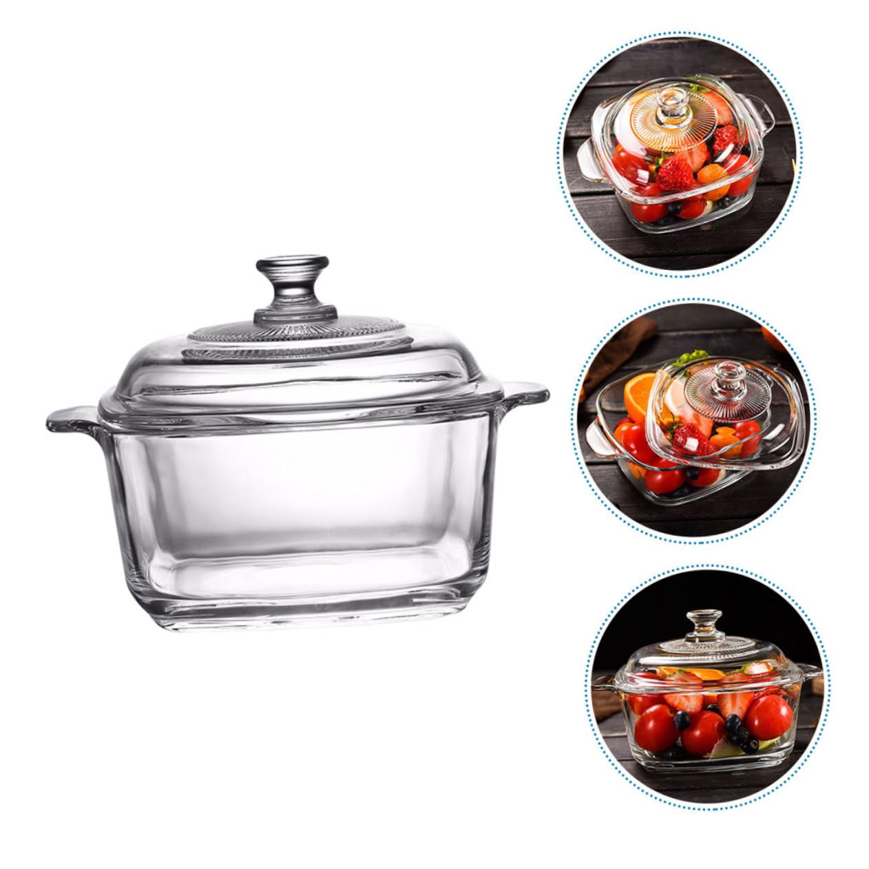 1l Dickwandige Glasschüssel mit Deckel und 2 Griffen Mikrowellengeeignet Ofenfest Kristallklares Design für Buffet und Tisch