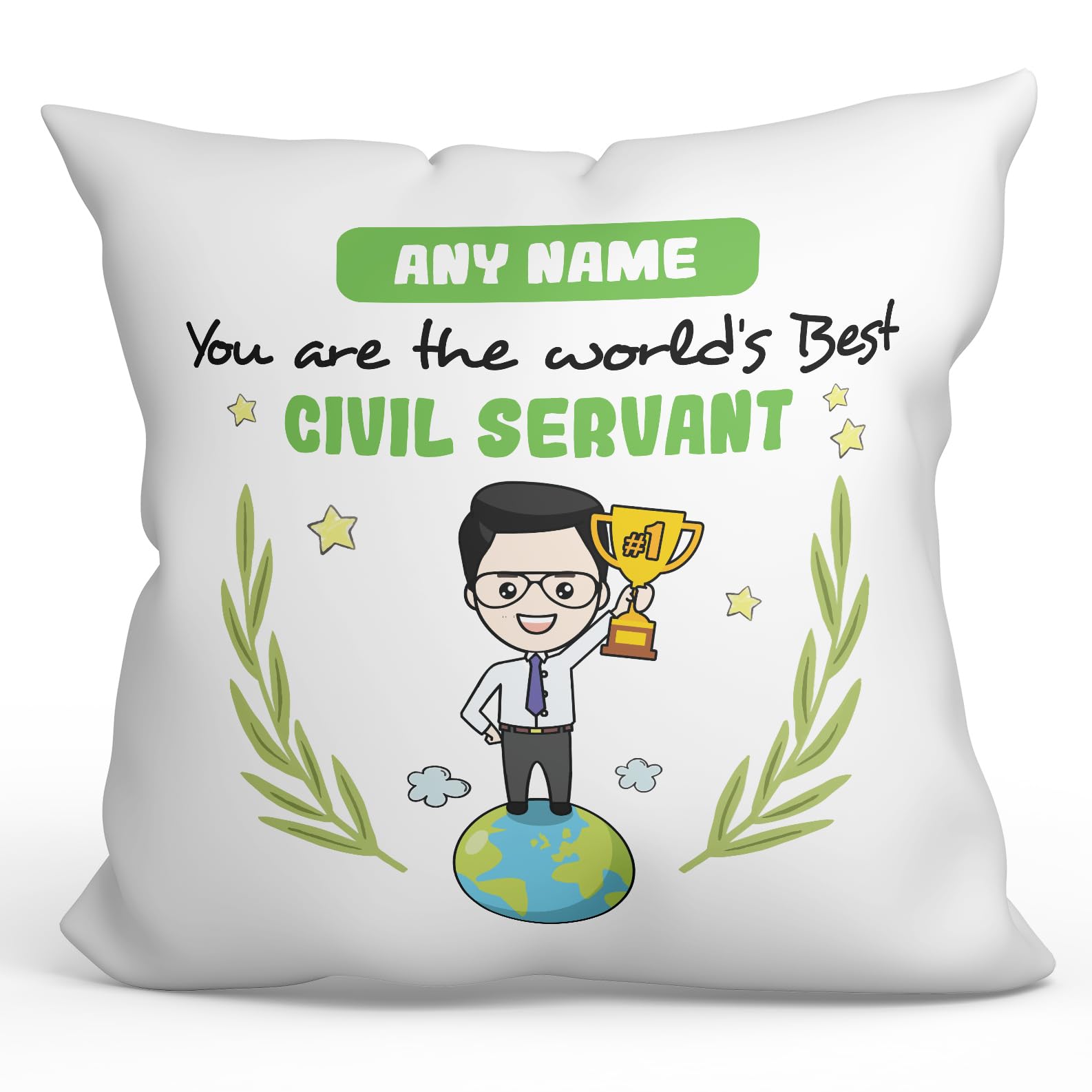 MUGFFINS Personalised Cushion for CIVIL SERVANT man Padding included - in English - You are World's Best - Funny custom gift - Pillow: cover and filling 15.7x15.7 inches โ image 1