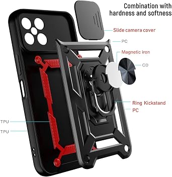 Compatible with Tecno Spark 8C Phone Case,Compatible with Tecno Spark Go 2022 / Spark 9 Magnetic Bracket [PC+TPU] 2 in 1 Slide Lens Kickstand Blue