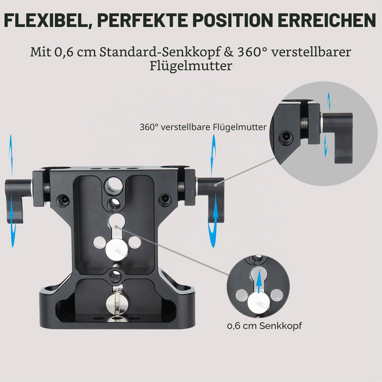 NICEYRIG Mehrzweckkamera Grundplatte mit 15 mm Stangenschienenklemme für das DSLR Rig Support System