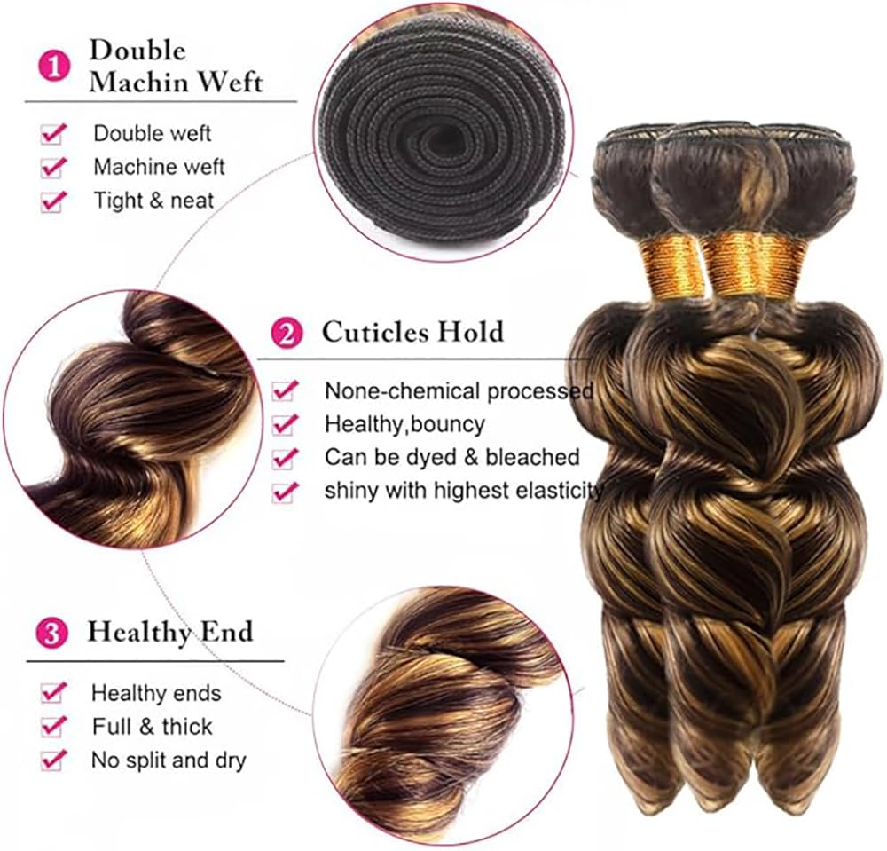 Extension Capelli Veri Umani Loose Deep Wave Human Hair Bundles Tessitura Unprocessed Remy Double Weft Extensions 100g/Per Colore Highlight Blonde for Woman 30 32 34 Inch