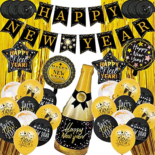 33 Stück Silvester Deko 2023 Neujahr, Silvester Party Dekoration, Silvesterpartydeko 2023 Happy New Year Girlande Folienballon Silvester Luftballons, Neujahrsdeko Accessoire für Silvesterparty Cover