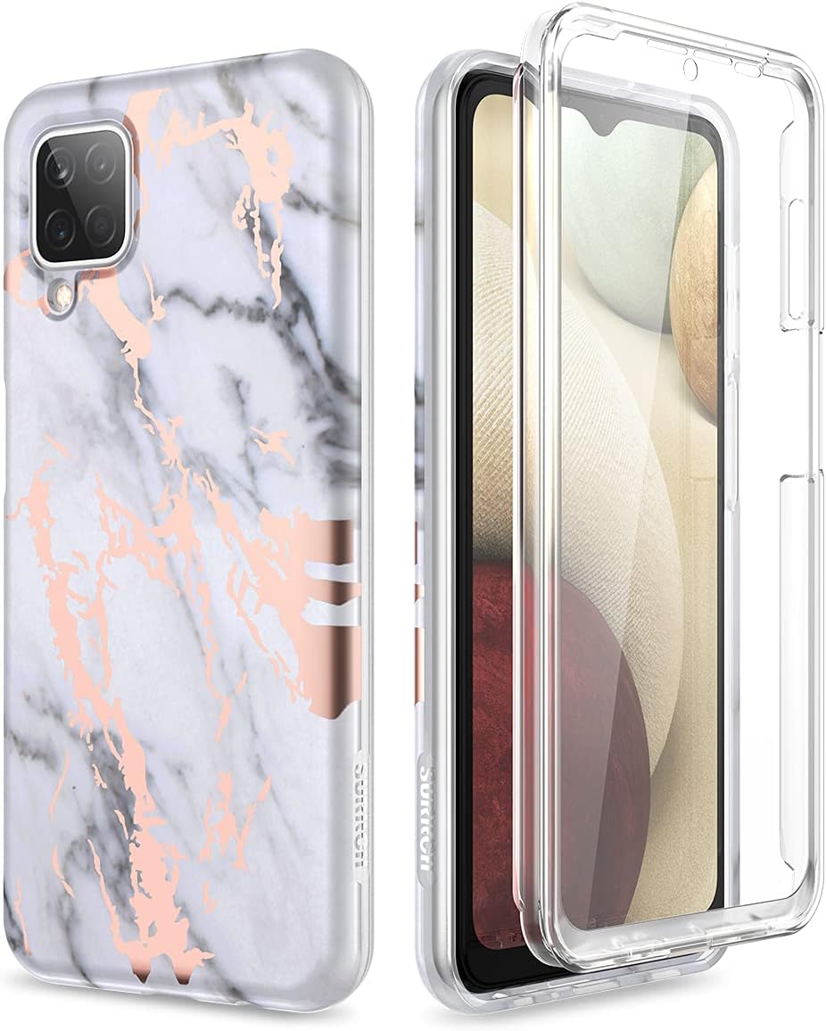 SURITCH for Samsung Galaxy A12 Case, with Built-in Screen Protector Marble Slim Full-Body Shockproof Protective Phone Case for Samsung A12 6.5 Inch(Gold Marble)