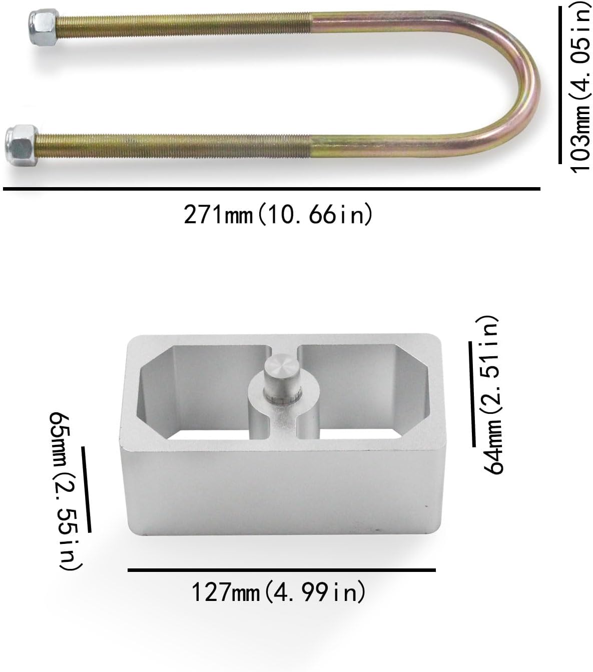 Universal Leaf Spring Lowering Block Kit, 2 Inch, 2-1/2" Wide, 5" Long, Zinc-Plated U-Bolts, Premium Steel Construction for Long-Lasting Finish