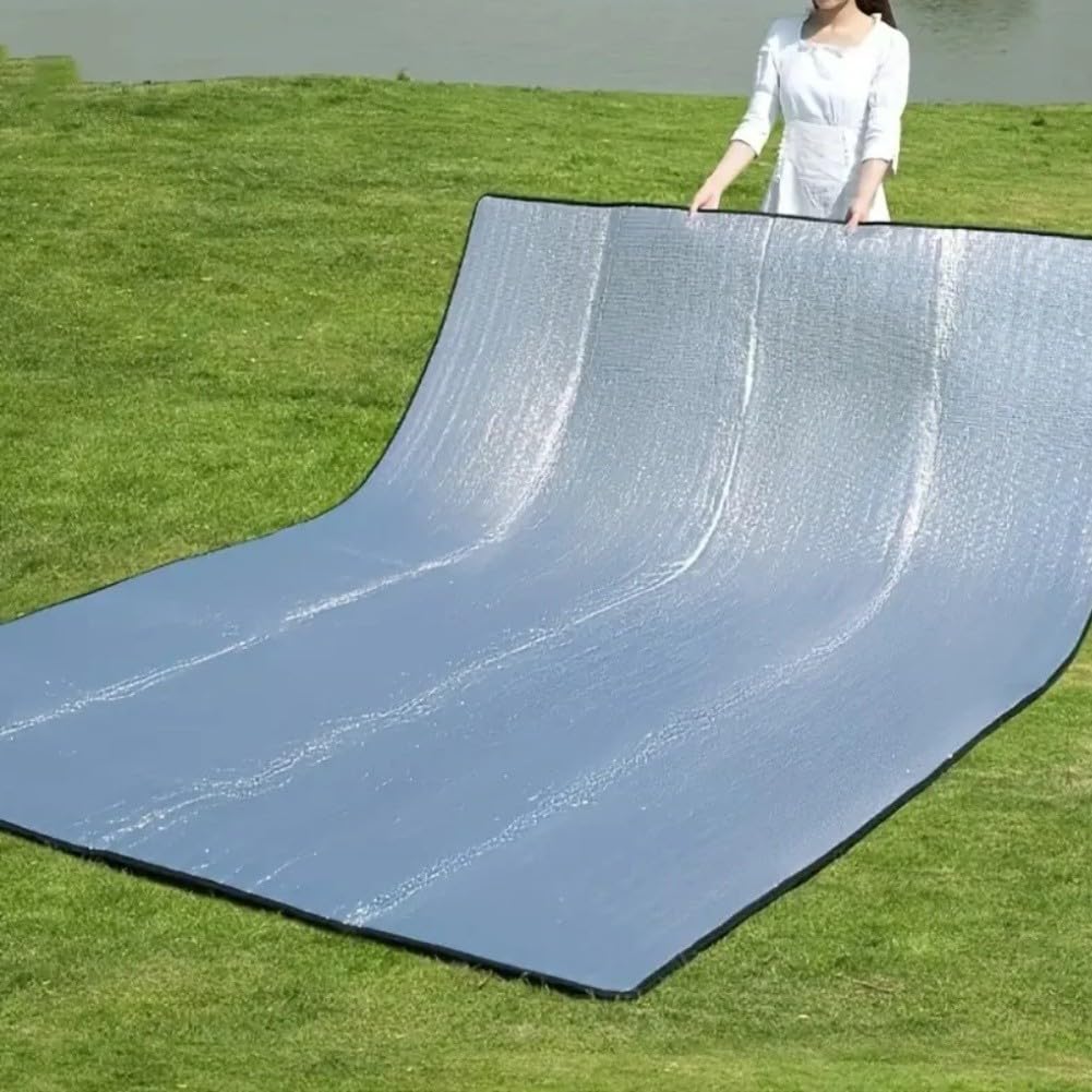 Tapis de pique-nique double face en feuille d'aluminium résistant à l'humidité pour une utilisation en plein air, y compris la cuisine de camping (200 x 200 cm)