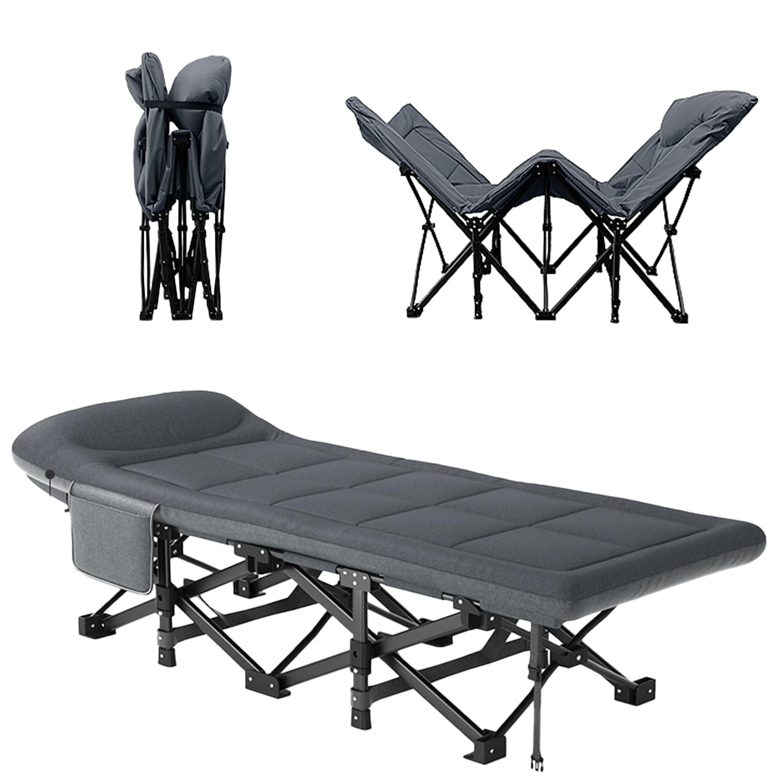 Lit pliable camping adultes avec matelas : lit de camping pliable résistant pour le dos