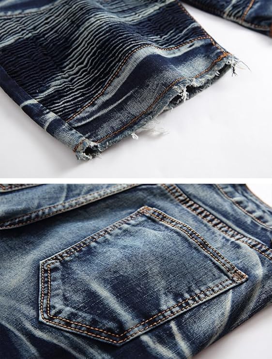 Lavnis Men's Casual Denim Shorts Classic Fit Ripped Jeans Biker Shorts - Image 5