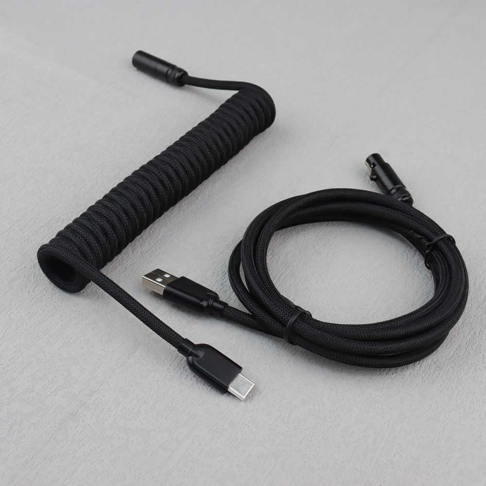 Generic Coiled Cable for Gaming Keyboard, Double-Sleeved Mechanical Keyboard Cable with Detachable Metal Aviator Mini XLR, 1.5M USB-A to USB-C (Black)