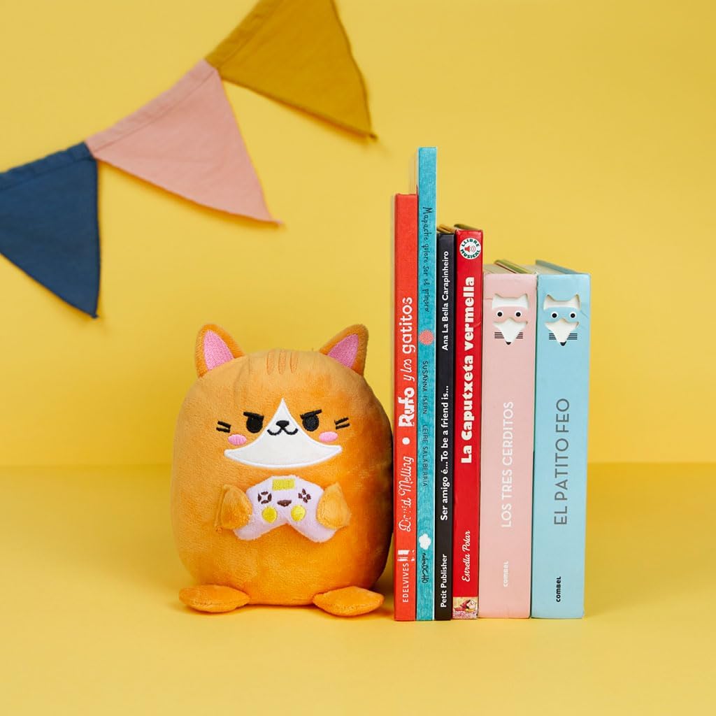 Balvi Kawaii Gamer Decorative Bookends Orange Cat Fan for Video Games Polyester