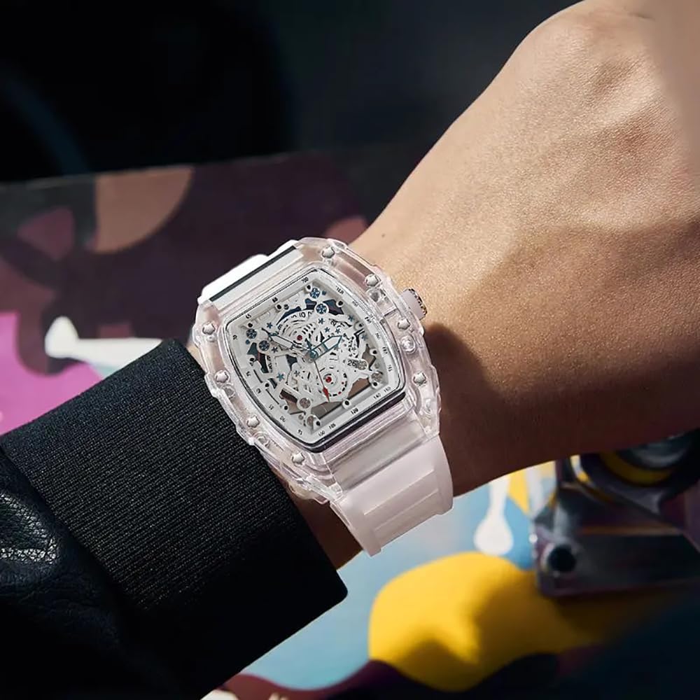 GOODLIYA Unique Unisex Silicone Strap for Watch Analog Quartz Waterproof Outdoor Sport Watch Vintage Barrel Shaped Punk Dial Luminous Wristwatch - Image 4