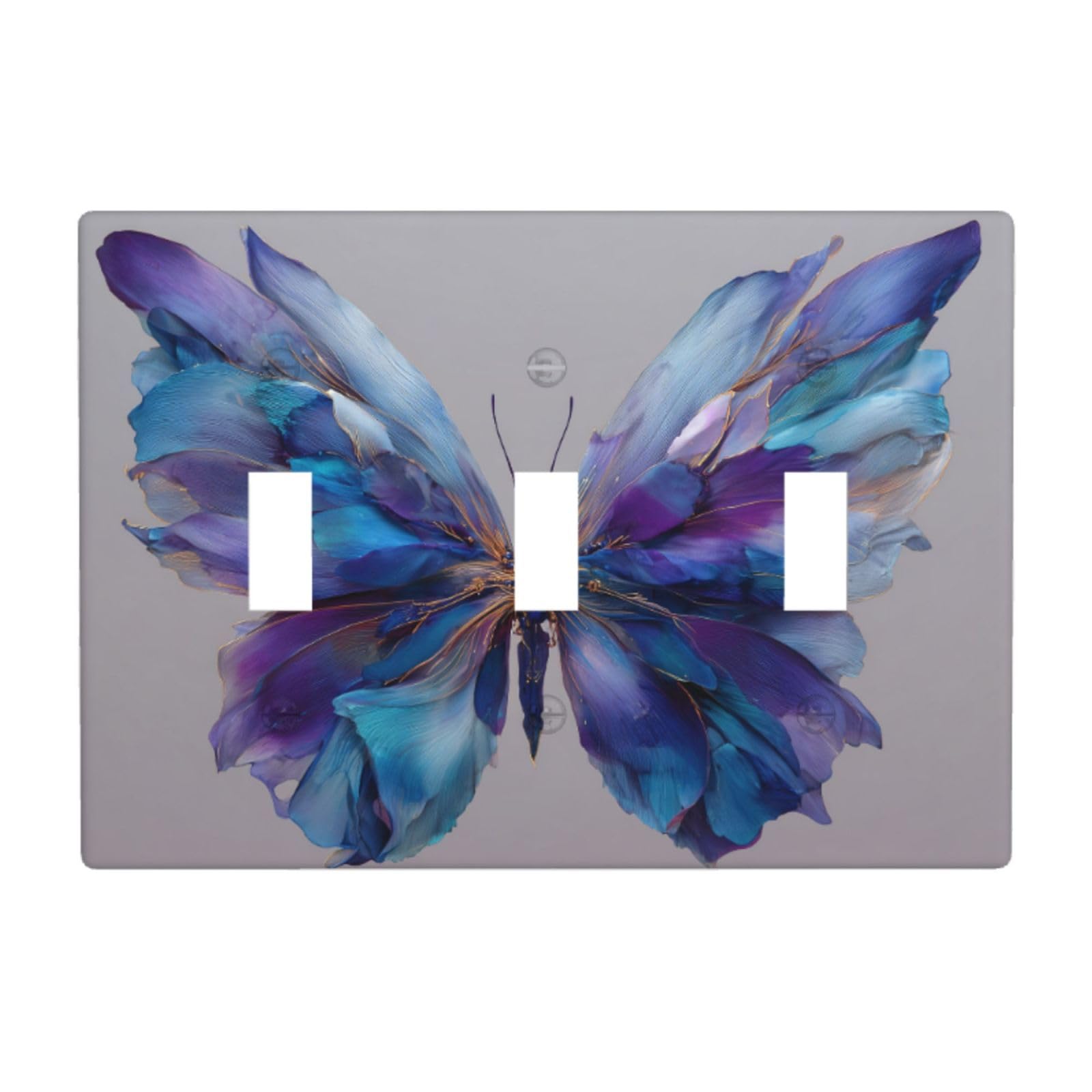 Abstract Butterfly in Blues and Purples Light Switch Covers 3 Gang Triple Toggle Wall Plate Switchplate Electrical Faceplate for Bathroom Kitchen Bedroom Decor