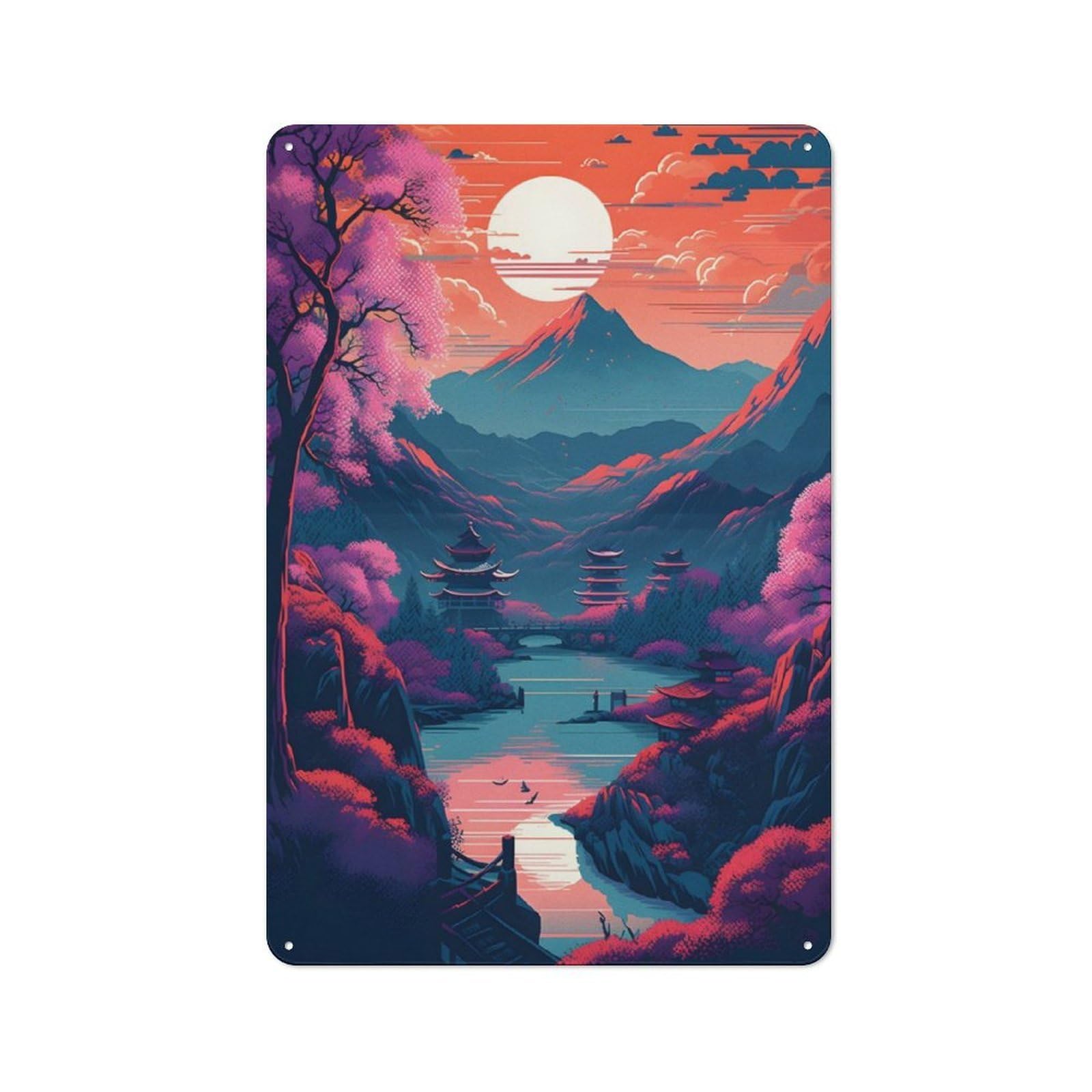 Junmoney Fantasy Landscape 58 Tin Wall Plaque 30X20cm With For Dining Room Or Kitchen, For Vintage Wall Decor Fans, For Themed Room Decoration