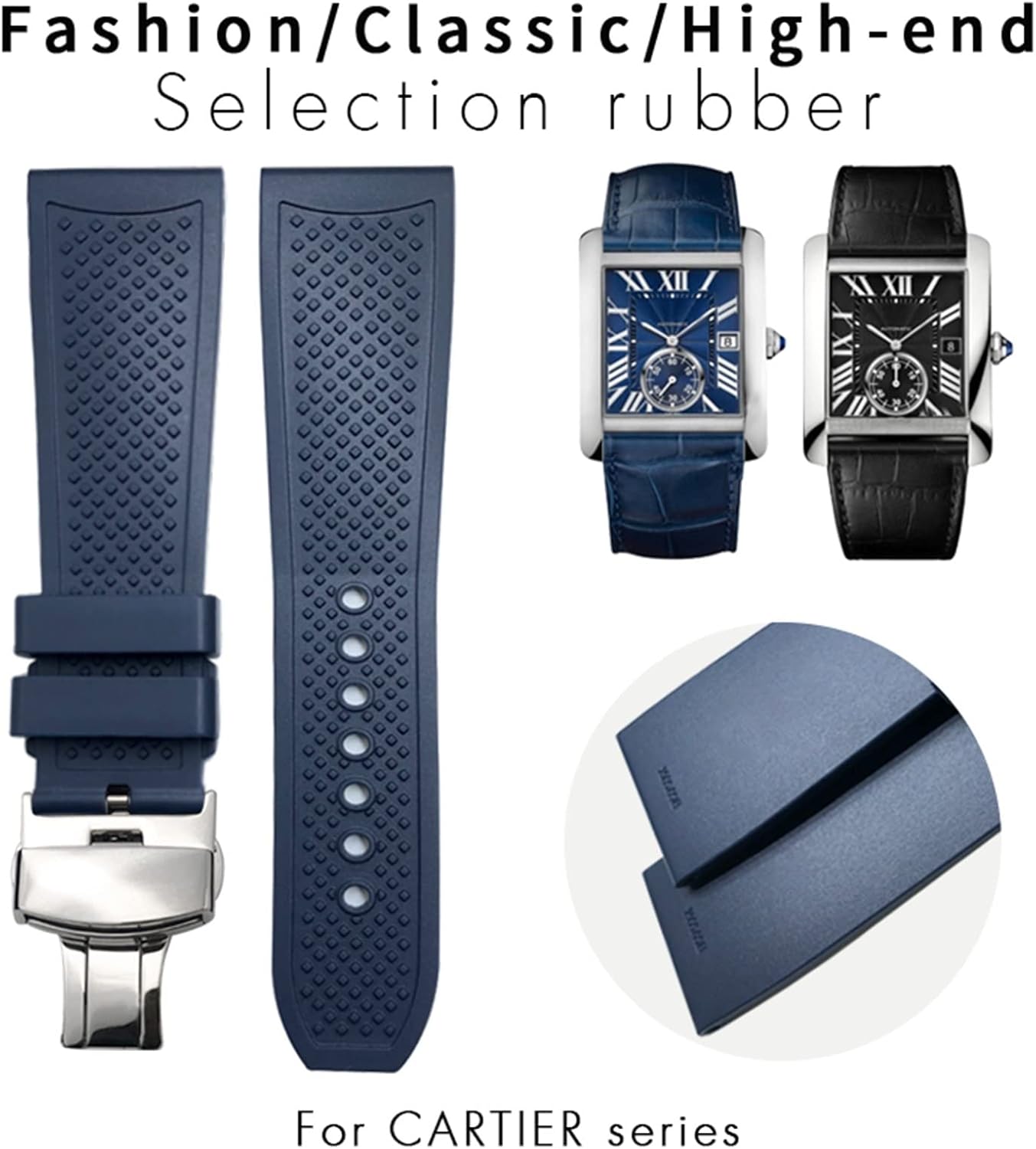 23mm Rubber Watchbands 24mm For CALIBRE DE CARTIER TANK SOLO SANTOS DE Waterproof Silicone Watch Strap