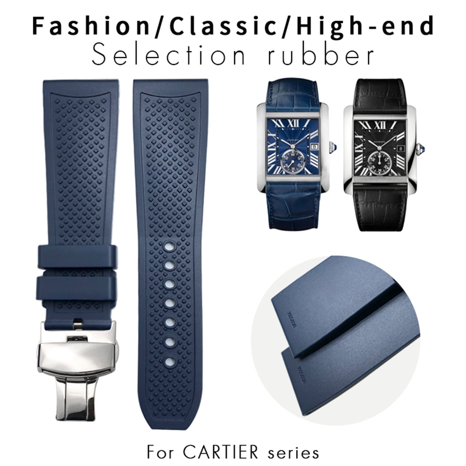 24 mm gumowe paski do zegarków 23,5 mm do CALIBRE DE CARTIER TANK SOLO SANTOS DE wodoodporny silikonowy pasek do zegarka, 24mm, Agat