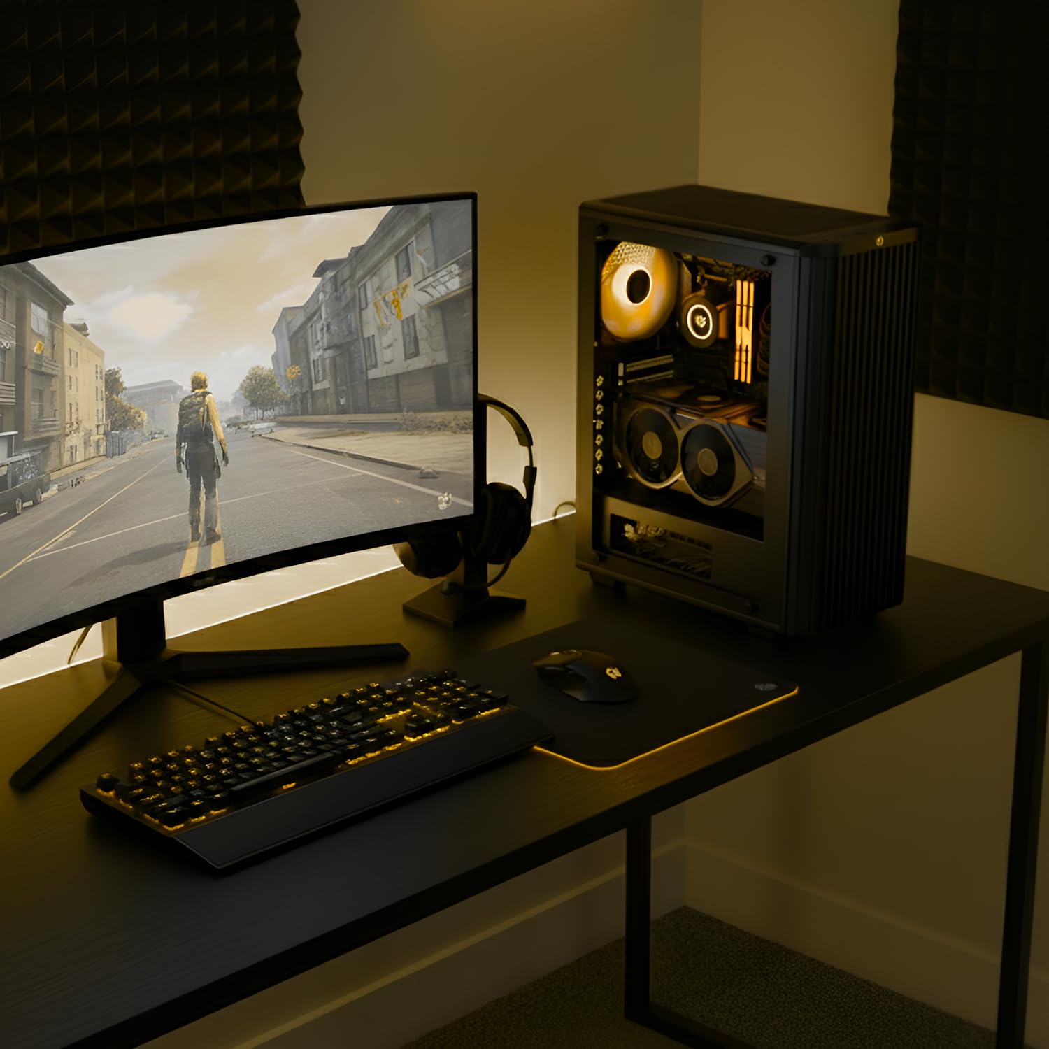EMPIRE GAMING EC255 Slim Gamer Medium Tower ATX/mATX/ITX, Przedni Przepływ Powietrza z Siatki, 4 Wstępnie Zainstalowane Wentylatory RGB 120 mm, Szkło Hartowane, Chłodzenie 240 mm, GPU ≤265mm, USB3.0