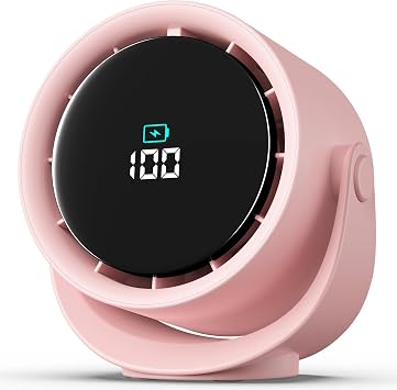 YOSHENMO Portable Desk Fan for Bedroom, Turbo Table Fans with smile icon LED Display, 6-inch, 5-Speed Strong Airflow, Low Noise, 360 Adjustable Tilt, Suitable for Home, Office, Outdoor, Pink