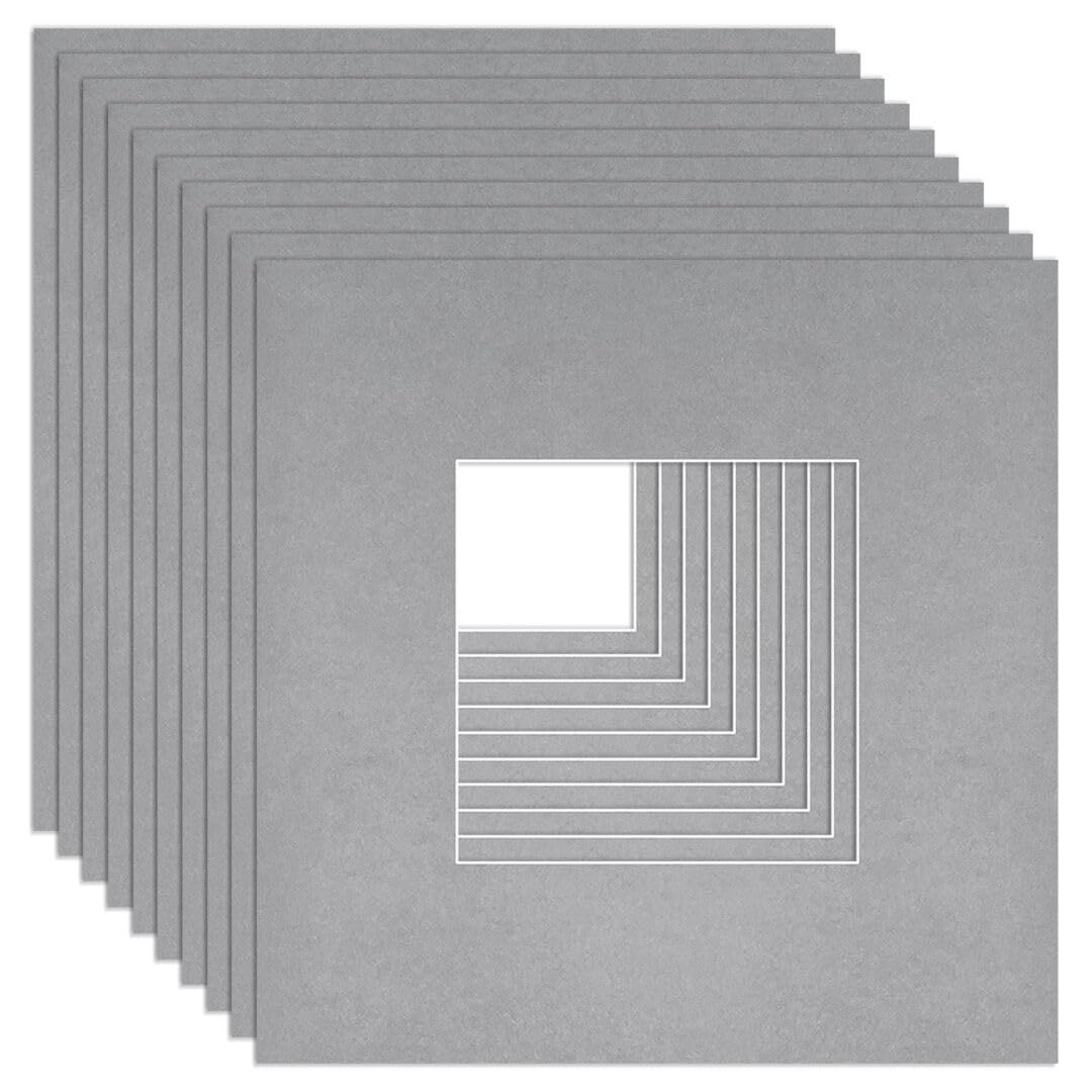Procut Global 10x10" Silver Picture Mounts to Fit 5x5" Aperture - Precision Cut Cardboard Photo Mount - Ideal for Frames, Prints, Artwork & Certificates - Sizes & Colours Available - 10 Pack
