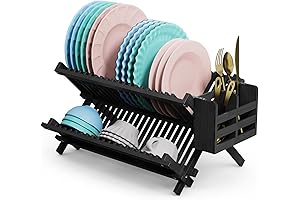 Foldable Bamboo Dish Drying Rack with Utensil Holder