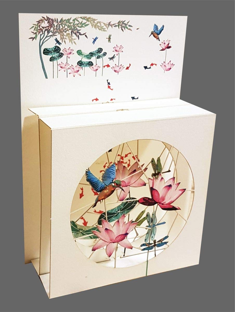 3D Multi-layered Magic Box Card - KIngfisher and Water Lilies