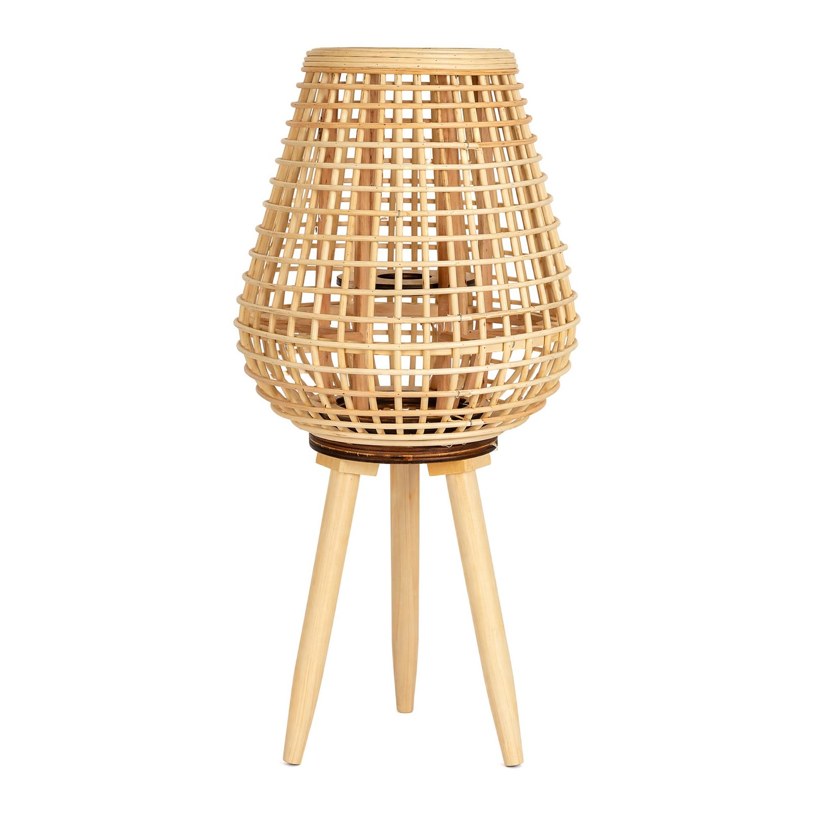 GoDyna Handmade Rattan Floor Lamp, Natural Rattan Weaving Bedside Standing Light, Pastoral Style Decorative Weaved Basket Candle Holder for Bedroom Living Room (with Legs)