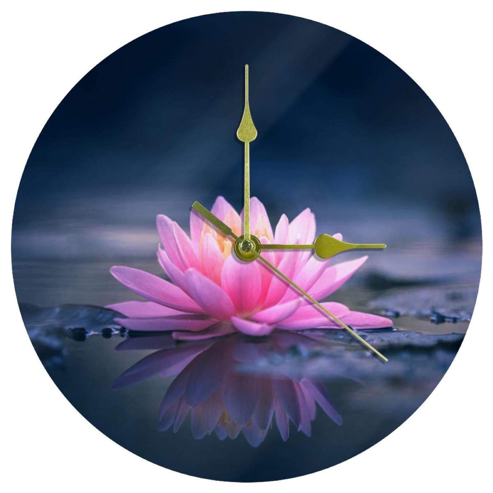 Horloge murale de cuisine ronde en acrylique lotus rose pour décorer la maison