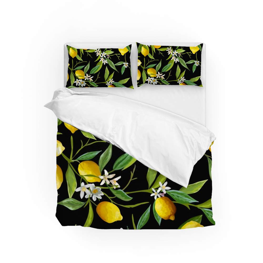 Housse de couette motif citron King avec 2 taies d'oreiller en polyester