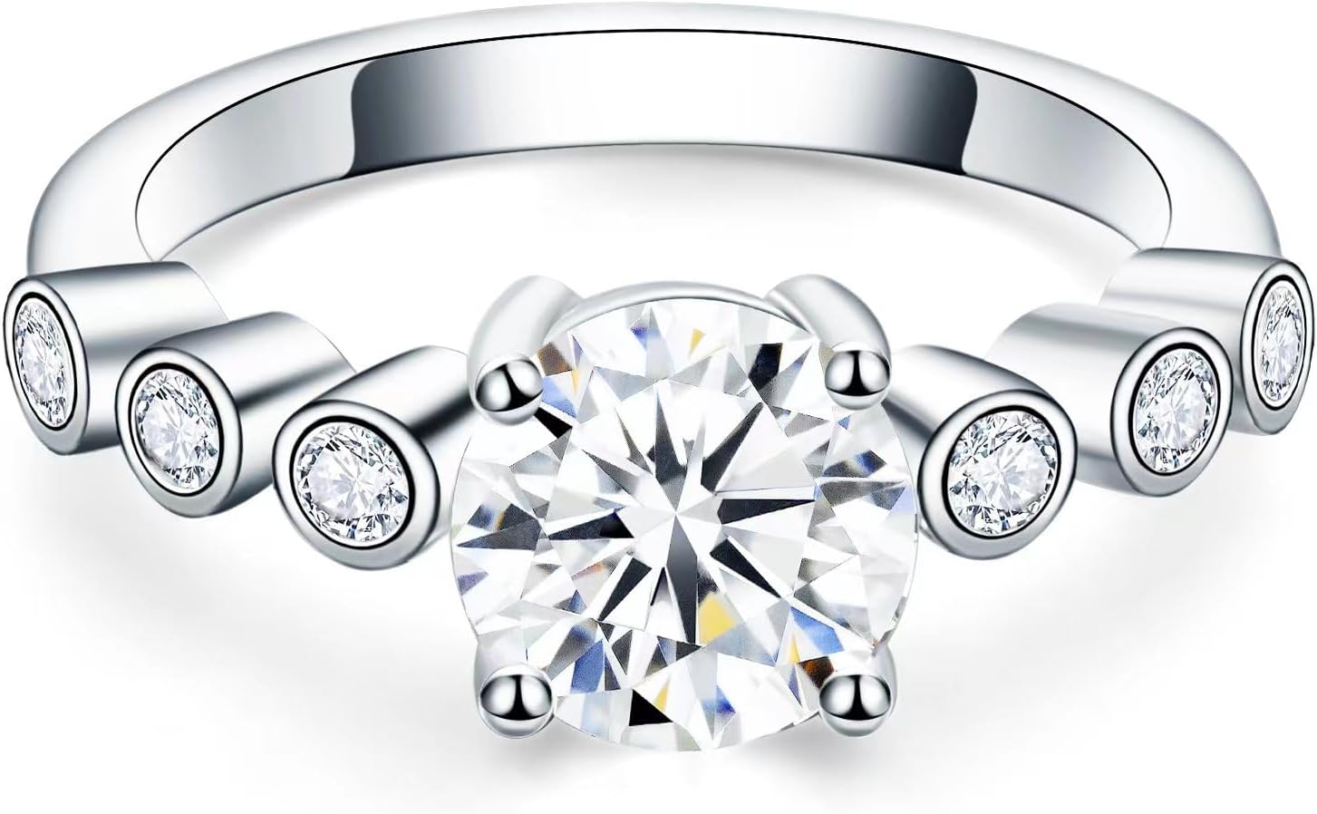 Moissanite Rings For Women Moissanite 18K White Glod Plated S925 Sterling Silver Solitaire Engagement Rings Promise Ring
