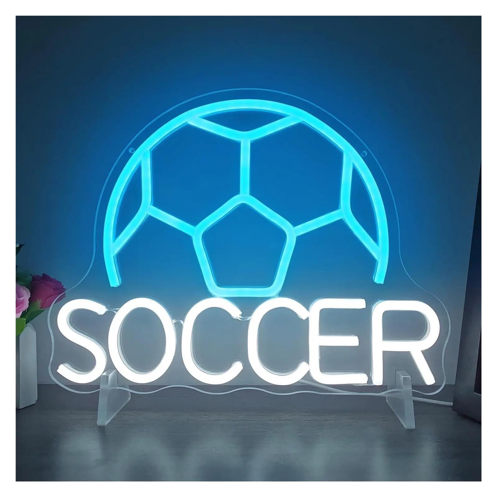 LEMST Sign Lamp Soccer Neon Light, Suitable for Sports Themed Rooms, Gym 24.5x32.5cm