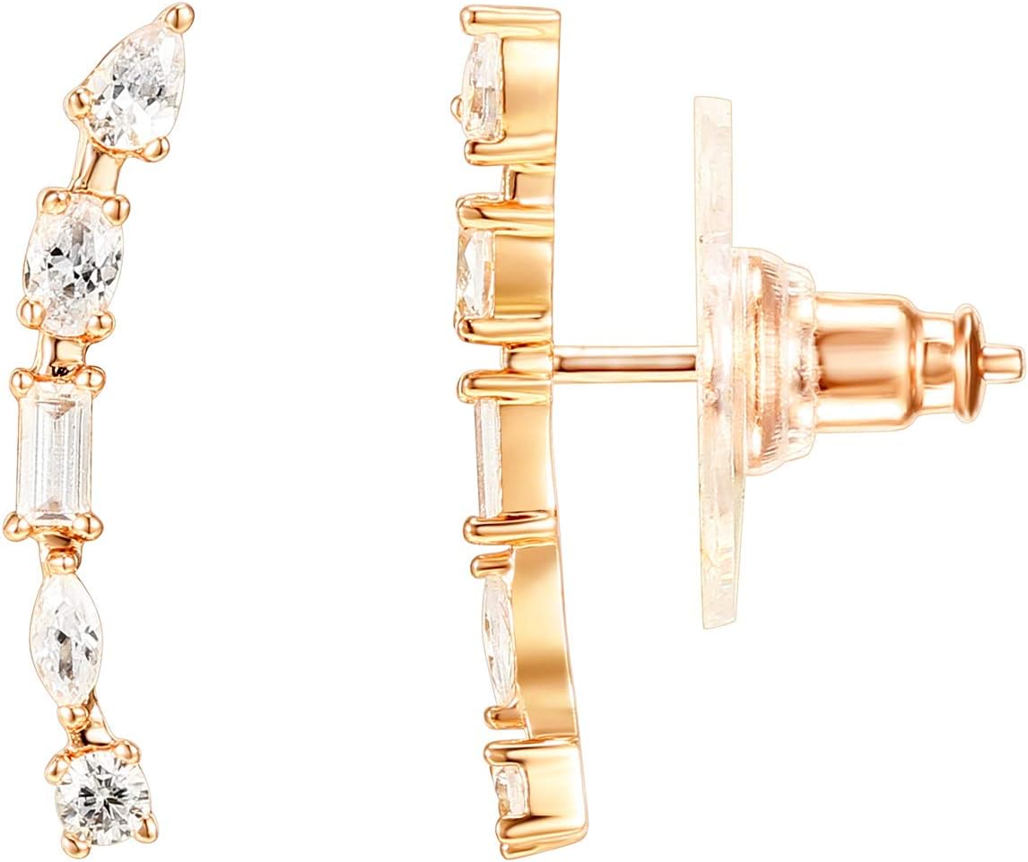 PAVOI 14K Gold Plated Sterling Silver Post Cubic Zirconia Ear Crawler Earrings - Faux Diamond Arrow Ear Climber Fashion Earrings in Rose Gold, White Gold and Yellow Gold