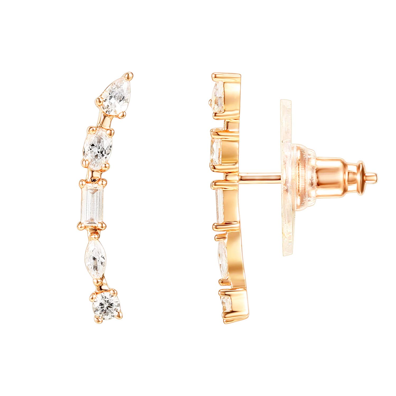 PAVOI14K Gold Plated Cubic Zirconia Ear Crawler Earrings - Faux Diamond Arrow Ear Climber Fashion Earrings for Women