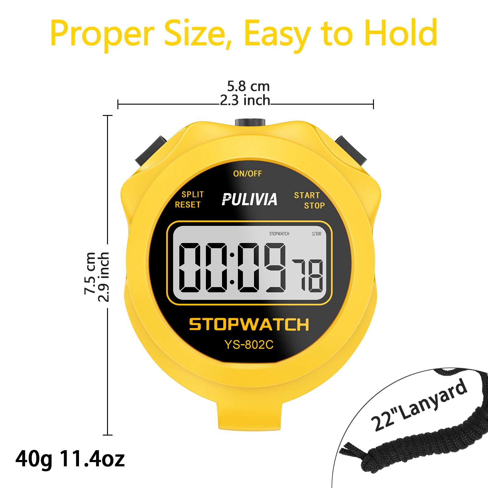 PULIVIA Cronometro Digitale Giallo Con Timer Conto Alla Rovescia – Batteria AAA Inclusa – Ideale Per Allenatori E Arbitri - 4