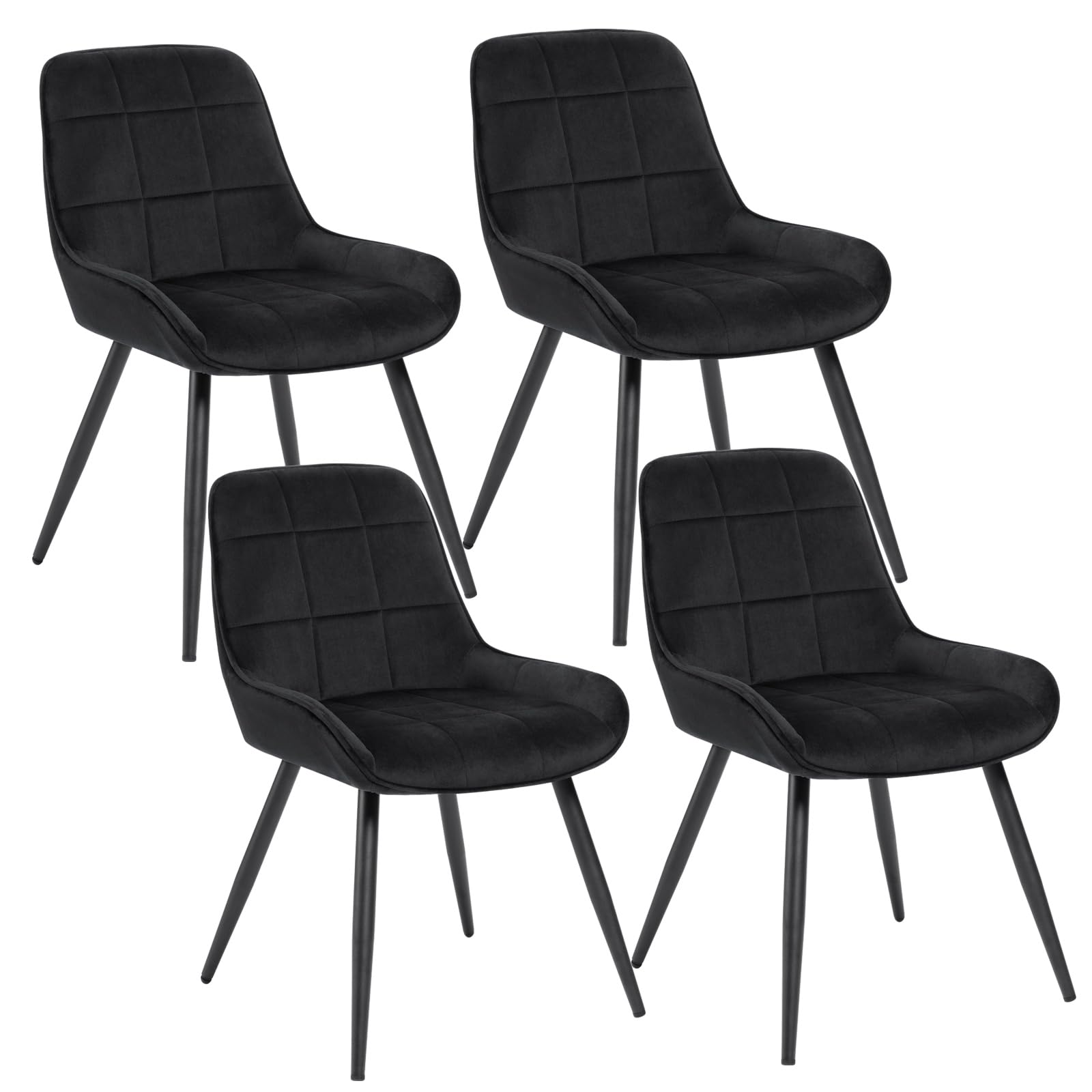 WOLTU Esszimmerstühle 4er Set, Polsterstuhl Samt, Küchenstuhl gepolstert, Akzentstuhl für Wohnzimmer Schlafzimmer Küche, ergonomischer Stuhl mit Rückenlehne, Schwarz, BH331sz-4