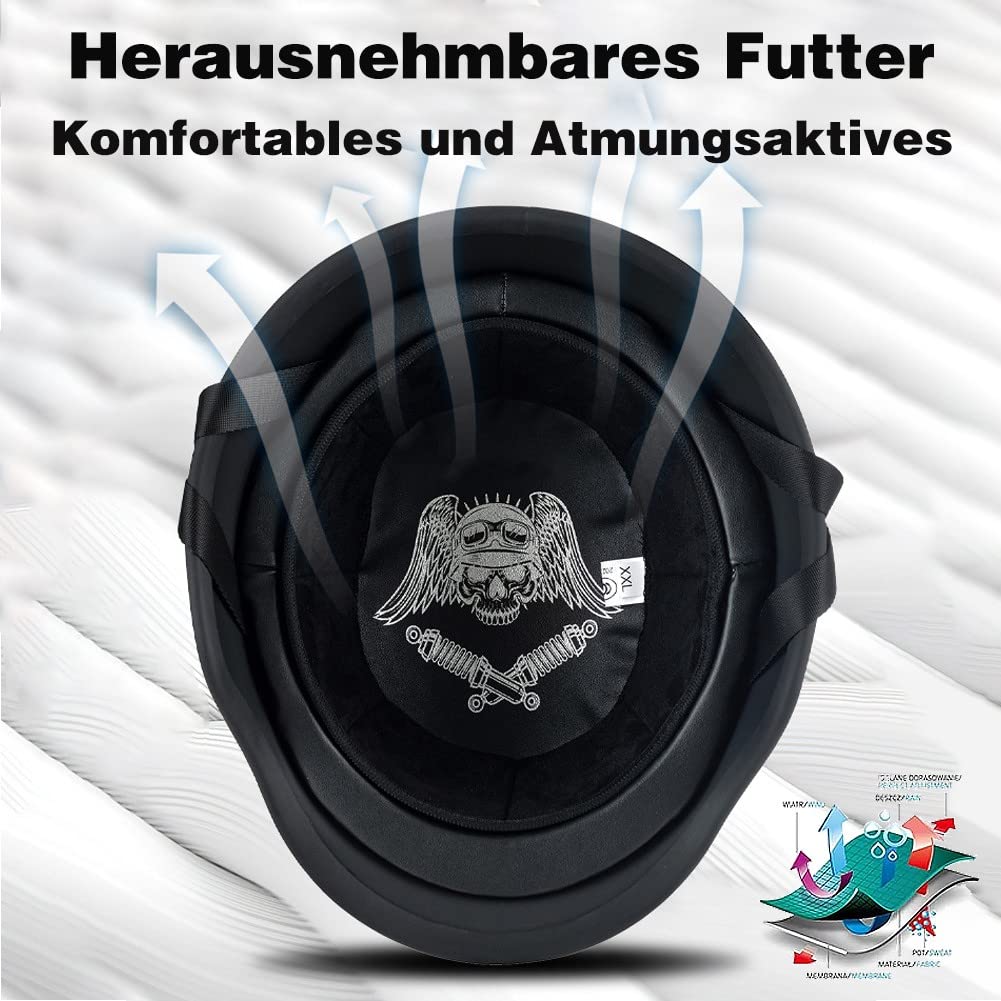 Deutsche Motorrad Halbhelme mit ECE, Jethelm Retro, Chopper Helm, Scooter-Helm, Fahrradhelm, mit Herausnehmbares Innenfutter und Schnellverschlussschnallen M~XXL 57~64CM
