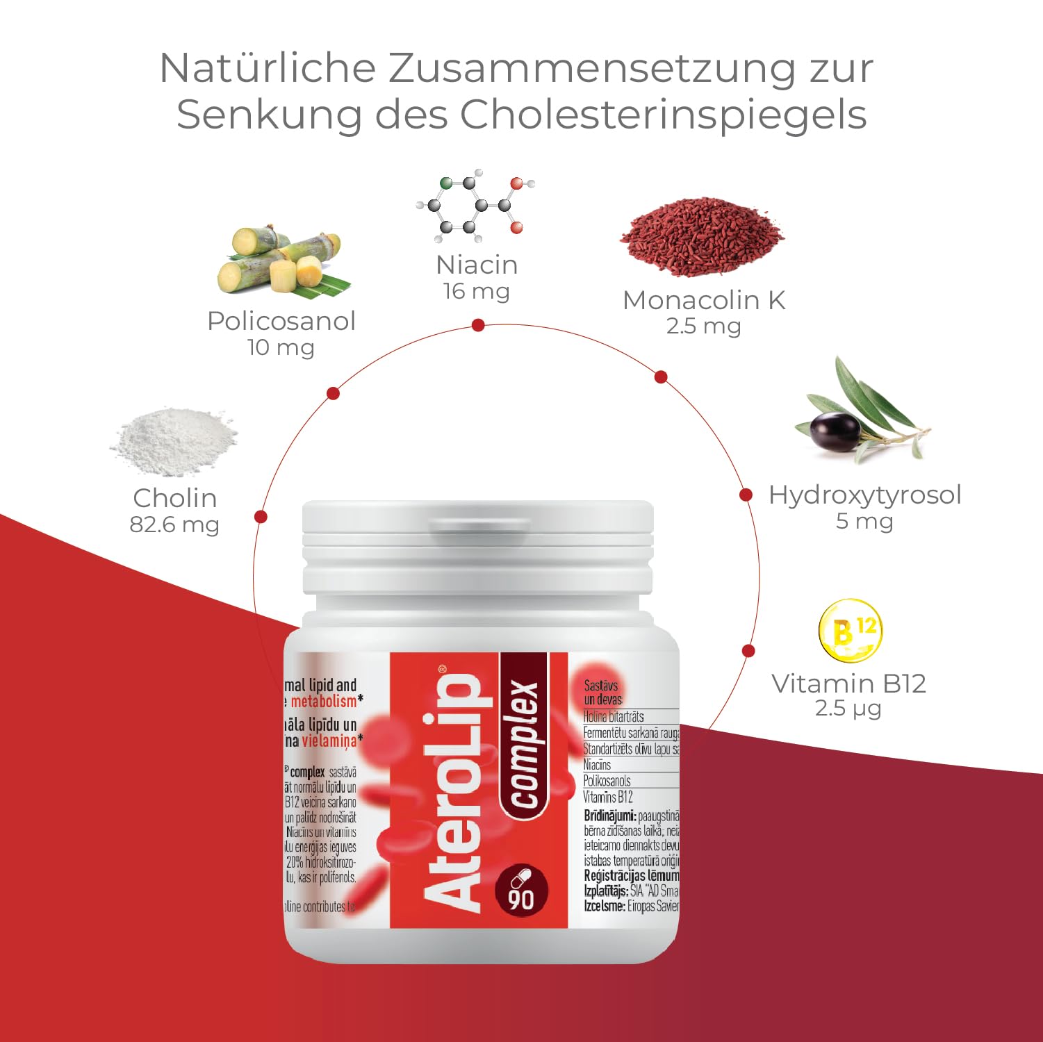 Aterolip Complex Caps Roter Reis Kapseln Cholesterin - 150 Cholesterin Senken Kapseln - Mit Cholin, Monacolin K, Olivenblatt Trockenextrakt, Niacin, Kurkuma, Policosanol und Vitamin B12