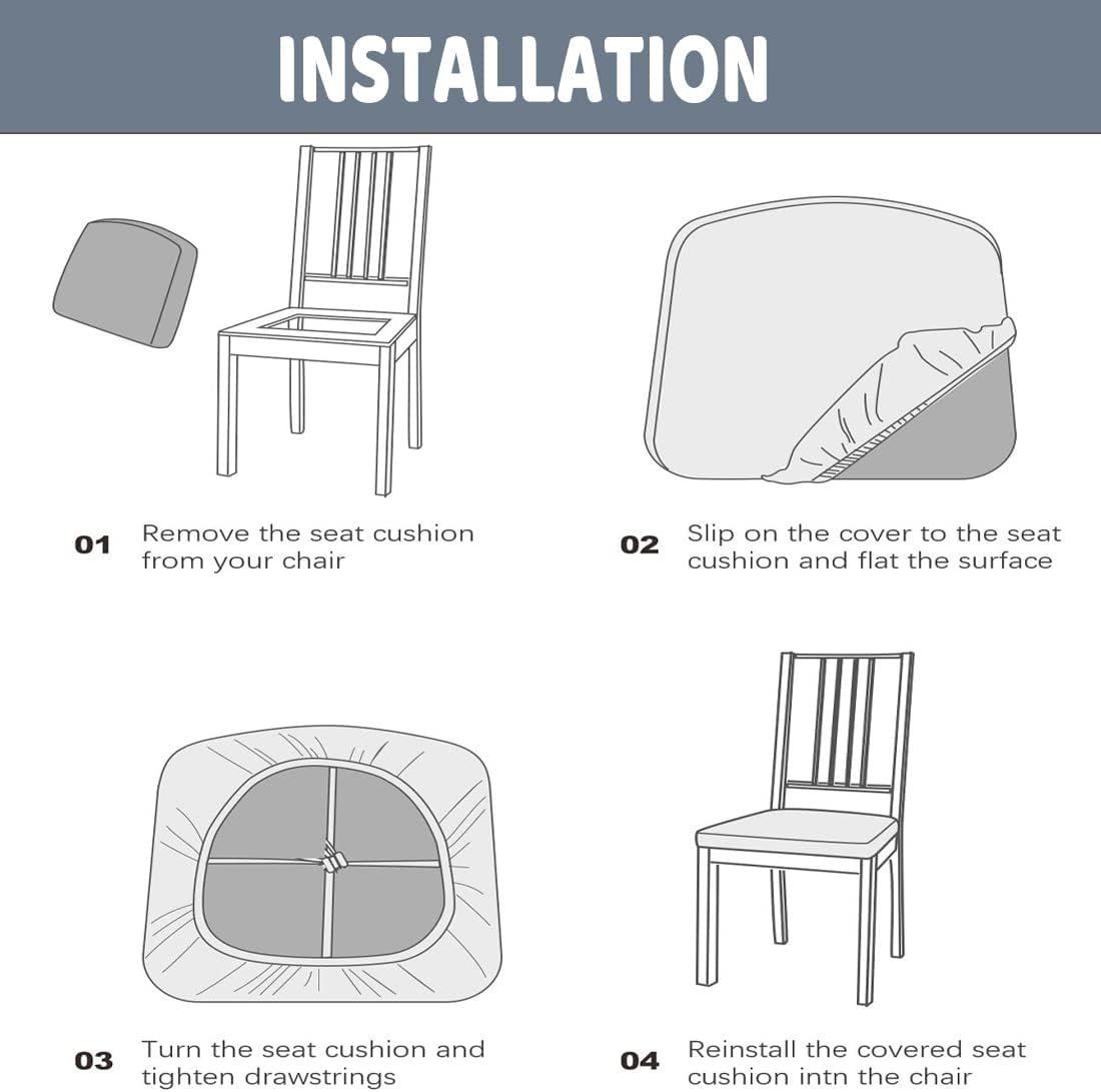 Waterproof Chair Seat Cover for Dining Room Chairs Removable Washable Upholstered Chair Seat Protectors Water Resistant Decorative Chair Cushion Slipcovers (Grey, 4)
