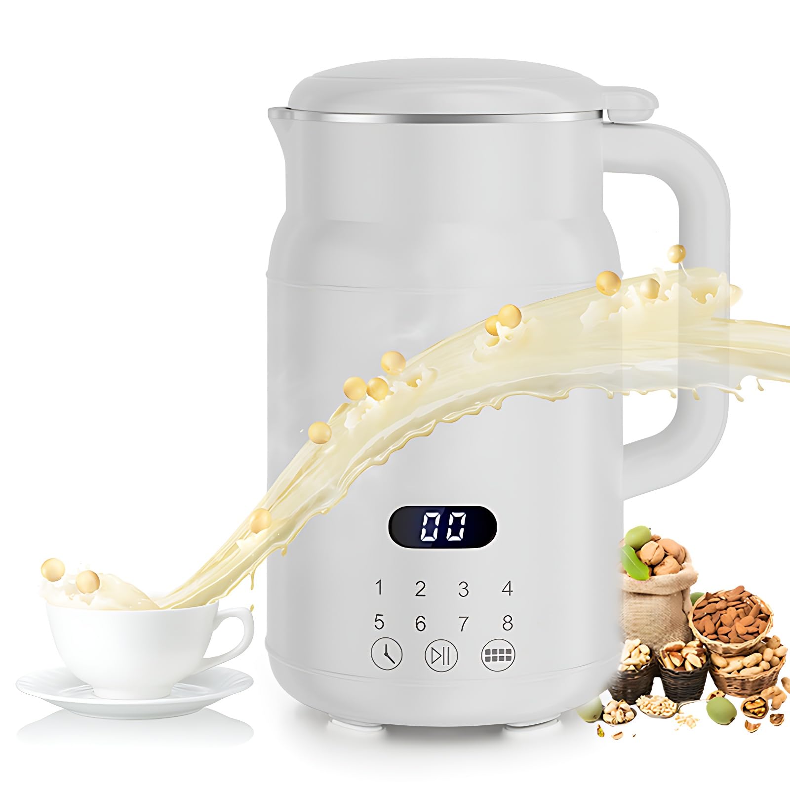 Mała automatyczna wyciskarka do mleka sojowego, 800 ml domowego urządzenia do produkcji mleka orzechowego z 10 ostrzami, 24-godzinny serwis, wielofunkcyjna, cicha wyciskarka do mle