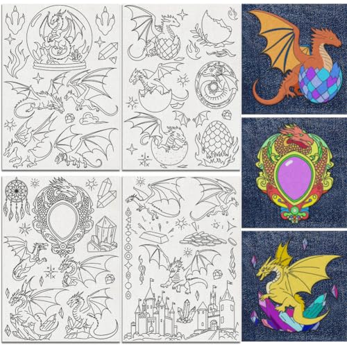 DOODLREAM 23Pcs Flying Dragon Water Soluble Hand Sewing Stabilizers, 8.3