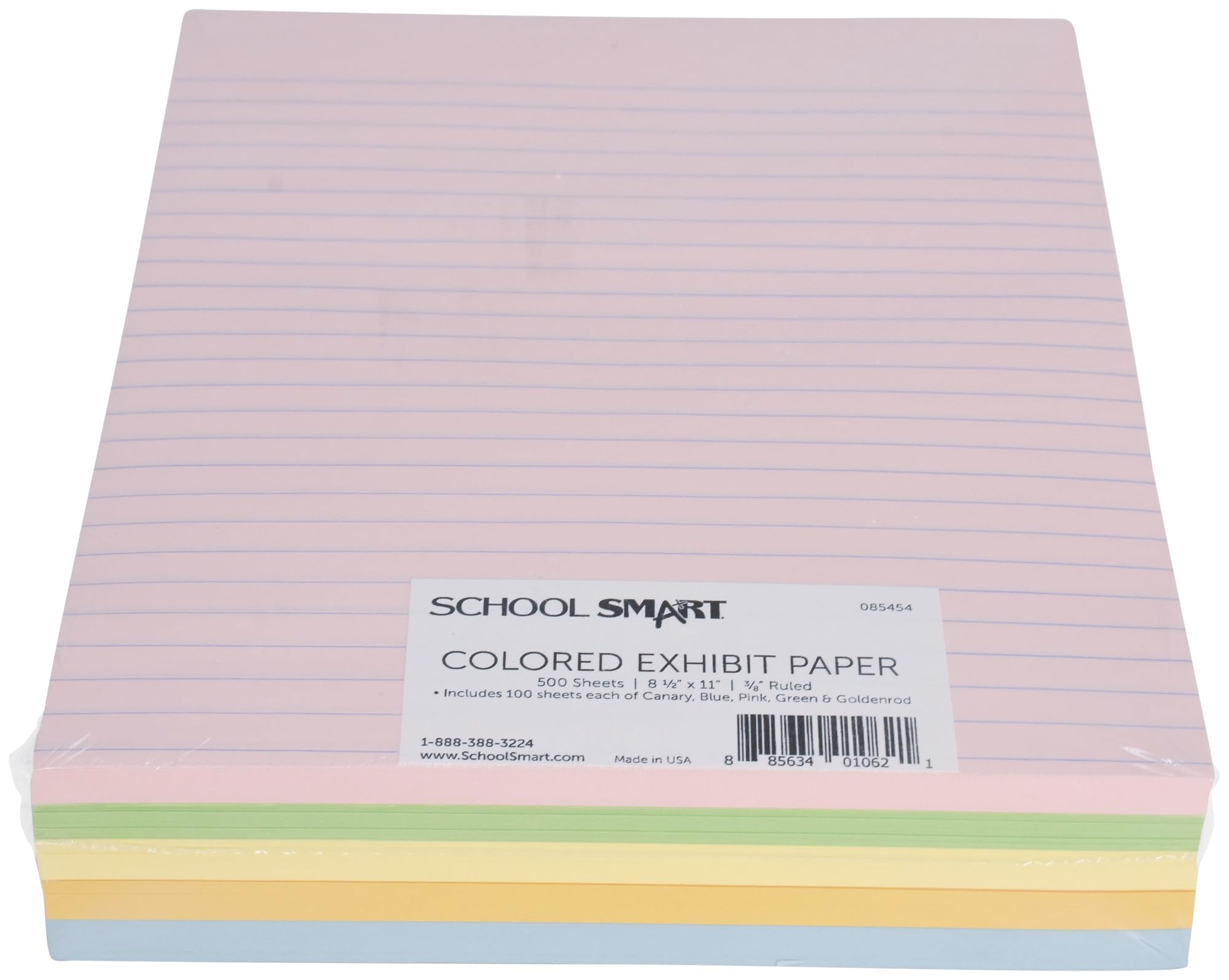 School Smart Ruled Exhibit Paper, 8-1/2 x 11 Inches, Assorted Colors, 500 Sheets - 085454 - Image 4