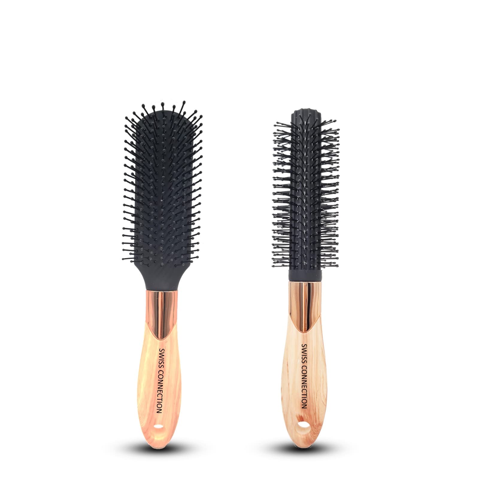 Swiss Connection Premium Flat Hair Brush With Round Blow Dry Brush Combo For Women And Men Hair Smoothening Brush Easy To Carry Perfect For Gift Pack (Pack Of 2)