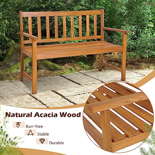 COSTWAY 2-Person Garden Bench, All-Weather Acacia Wood Patio Loveseat Park Bench Chair, Outdoor Furniture Leisure Porch Seating for Balcony, Deck and Poolside, 360kg Load Capacity (122 x 56 x 86 cm) - Image 4