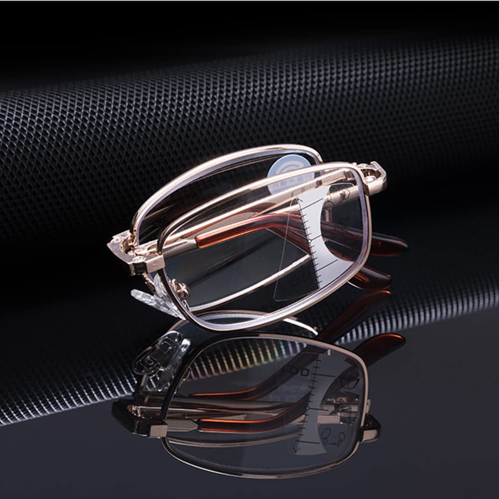 Gafas De Lectura Plegables Anti-Azul para Hombre Gafas De Lectura Bifocales con Protección UV Ayuda De Lectura Compacta con Funda Rígida (Color : Metallic, Size : +1.00)